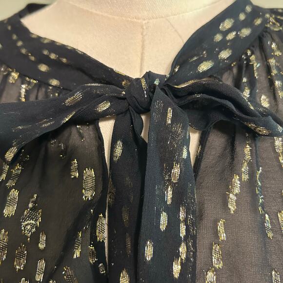 Lily Pulitzer Womens Size XS Black Sheer Gold Inlay Long Sleeve Blouse Top - Picture 4 of 11